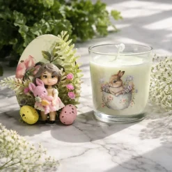 Osterdekoration - 2-er Set - Kerze im Glas und Osterei mit Kaltporzellan Verzierung