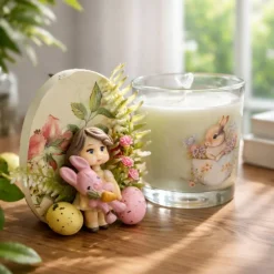 Osterdekoration - 2-er Set - Kerze im Glas und Osterei mit Kaltporzellan Verzierung