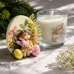 Osterdekoration - 2-er Set - Kerze im Glas und Osterei mit Kaltporzellan Verzierung