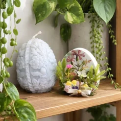 Osterdekoration - 2-er Set - Kerze und Osterei mit Kaltporzellan Verzierung