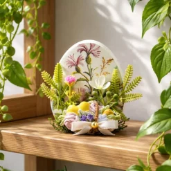 Osterdekoration - 2-er Set - Kerze und Osterei mit Kaltporzellan Verzierung