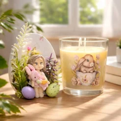 Osterdekoration - 2-er Set - Kerze im Glas und Osterei mit Kaltporzellan Verzierung