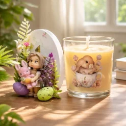 Osterdekoration - 2-er Set - Kerze im Glas und Osterei mit Kaltporzellan Verzierung