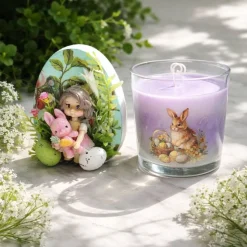 Osterdekoration - 2-er Set - Kerze im Glas und Osterei mit Kaltporzellan Verzierung