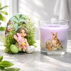 Osterdekoration - 2-er Set - Kerze im Glas und Osterei mit Kaltporzellan Verzierung