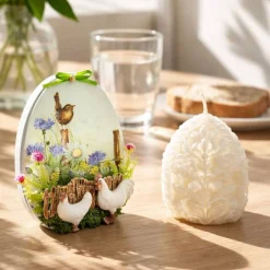 Osterdekoration - 2-er Set - Kerze und Osterei mit Kaltporzellan Verzierung