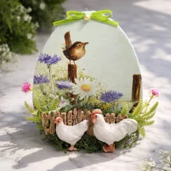 Osterdekoration - 2-er Set - Kerze und Osterei mit Kaltporzellan Verzierung