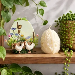 Osterdekoration - 2-er Set - Kerze und Osterei mit Kaltporzellan Verzierung