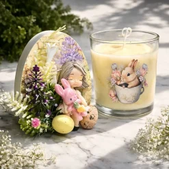 Osterdekoration - 2-er Set - Kerze im Glas und Osterei mit Kaltporzellan Verzierung