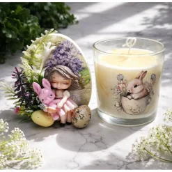Osterdekoration - 2-er Set - Kerze im Glas und Osterei mit Kaltporzellan Verzierung