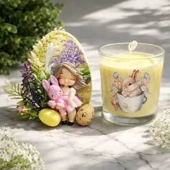 Osterdekoration - 2-er Set - Kerze im Glas und Osterei mit Kaltporzellan Verzierung