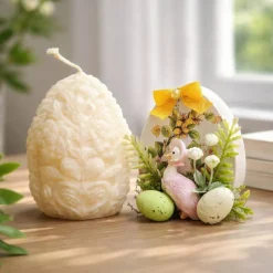 Osterdekoration - 2-er Set - Kerze und Osterei mit Kaltporzellan Verzierung