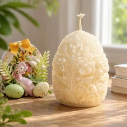 Osterdekoration - 2-er Set - Kerze und Osterei mit Kaltporzellan Verzierung