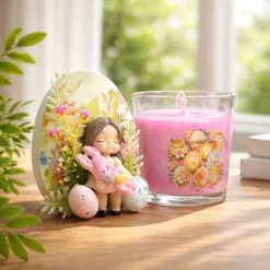 Osterdekoration - 2-er Set - Kerze im Glas und Osterei mit Kaltporzellan Verzierung