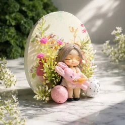 Osterdekoration - 2-er Set - Kerze im Glas und Osterei mit Kaltporzellan Verzierung