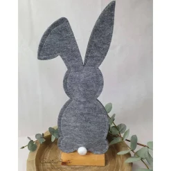 Osterdekoration - Hase - Filz mit Holz grau