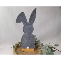 Osterdekoration - Hase - Filz mit Holz grau