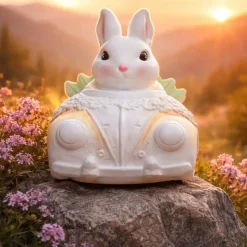 Osterdekoration - Osterhase im Auto - Handbemalt -