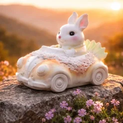 Osterdekoration - Osterhase im Auto - Handbemalt -