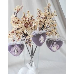 Osterdekoration Frühlingsdeko Herz personalisiert Ostergeschenk Weltfrauentagsgeschenk Osterhasen Ostereier hellila flie