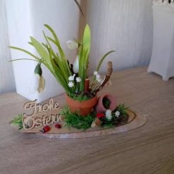 Osterdekoration Frohe Ostern mit Schneeglöckchen – Einzigartige Tischdekoration vom SaBienchenshop