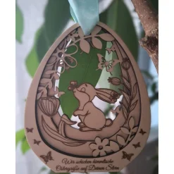 Osterdekoration Holz mehrlagig, personalisiert – Andenken Sternenkind, Erinnerung Verstorbene, Geschenk Osterei