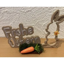 Osterdekoration, Osteraufsteller mit Hase und Dekoration, Aufsteller „Frohe Ostern“