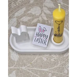 Oster-Deko-Set „Hallo Ostern“ – Modernes Tablett mit Hase & Kerze