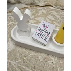 Oster-Deko-Set „Hallo Ostern“ – Modernes Tablett mit Hase & Kerze
