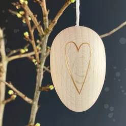 Osterei aus Holz | Dekor "Herz" schwarz/gold