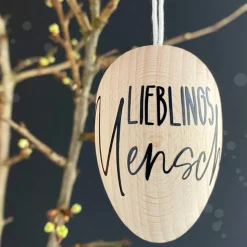 Osterei aus Holz | "Wunschtext" schwarz/gold