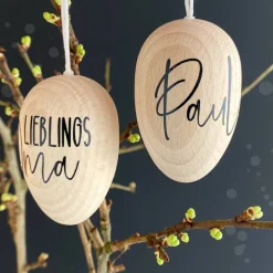 Osterei aus Holz | "Wunschtext" schwarz/gold