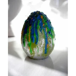 Osterei Dekoei BLAUER VULKAN Acrylmalerei auf einem Keramikei Ostergeschenk Künstler-Ei Sammlerstück Unikat