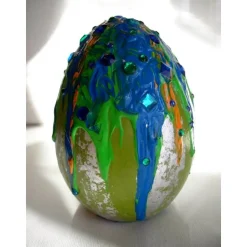 Osterei Dekoei BLAUER VULKAN Acrylmalerei auf einem Keramikei Ostergeschenk Künstler-Ei Sammlerstück Unikat