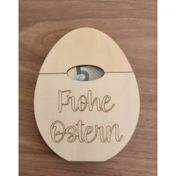 Osterei für Geldschein oder Gutscheinkarte als Verpackung aus Holz.Personalisierbar,für Ostern als Geschenk