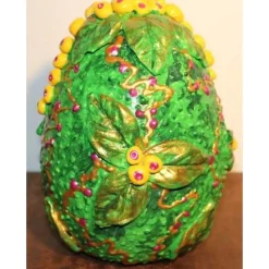 Osterei in Grün FRÜCHTE & BLÄTTER Acrylmalerei auf einem Keramikei Ostergeschenk Künstler-Ei Sammlerstück