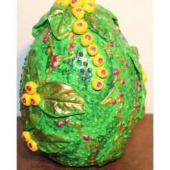 Osterei in Grün FRÜCHTE & BLÄTTER Acrylmalerei auf einem Keramikei Ostergeschenk Künstler-Ei Sammlerstück