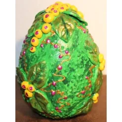 Osterei in Grün FRÜCHTE & BLÄTTER Acrylmalerei auf einem Keramikei Ostergeschenk Künstler-Ei Sammlerstück