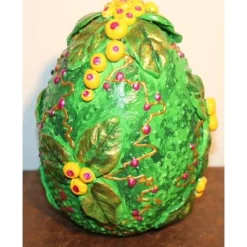 Osterei in Grün FRÜCHTE & BLÄTTER Acrylmalerei auf einem Keramikei Ostergeschenk Künstler-Ei Sammlerstück