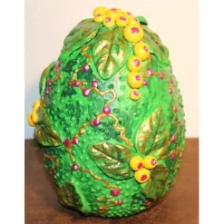 Osterei in Grün FRÜCHTE & BLÄTTER Acrylmalerei auf einem Keramikei Ostergeschenk Künstler-Ei Sammlerstück