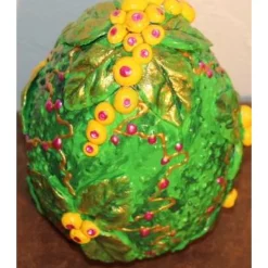 Osterei in Grün FRÜCHTE & BLÄTTER Acrylmalerei auf einem Keramikei Ostergeschenk Künstler-Ei Sammlerstück