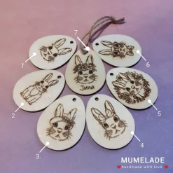 Osterei mit Hasenmotive und Name