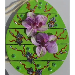 Osterei ORCHIDEENZAUBER Collage Acrylmalerei auf einem Holzei Künstler-Ei Wanddeko Collage Blütenbild Osterdekoration