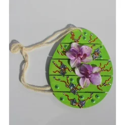 Osterei ORCHIDEENZAUBER Collage Acrylmalerei auf einem Holzei Künstler-Ei Wanddeko Collage Blütenbild Osterdekoration