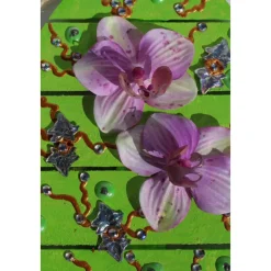 Osterei ORCHIDEENZAUBER Collage Acrylmalerei auf einem Holzei Künstler-Ei Wanddeko Collage Blütenbild Osterdekoration