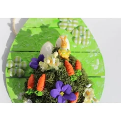 Osterei OSTERGÄRTCHEN  Collage Acrylmalerei auf einem Holzei Künstler-Ei Wanddeko Osterdekoration