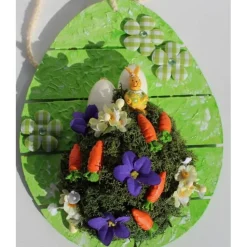 Osterei OSTERGÄRTCHEN  Collage Acrylmalerei auf einem Holzei Künstler-Ei Wanddeko Osterdekoration