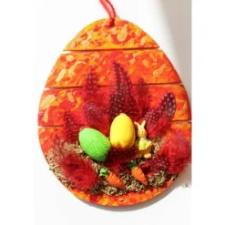 Osterei OSTERGÄRTCHEN (Nr. 2) Collage Acrylmalerei auf einem Holzei Künstler-Ei Wanddeko Osterdekoration