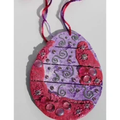 Osterei OSTERN IN PINK Ostergeschenk auf einem Holzei Künstler-Ei Wanddeko Collage Osterdekoration aus Holz