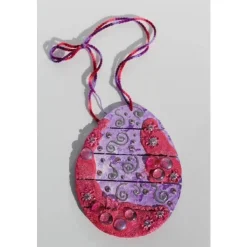 Osterei OSTERN IN PINK Ostergeschenk auf einem Holzei Künstler-Ei Wanddeko Collage Osterdekoration aus Holz